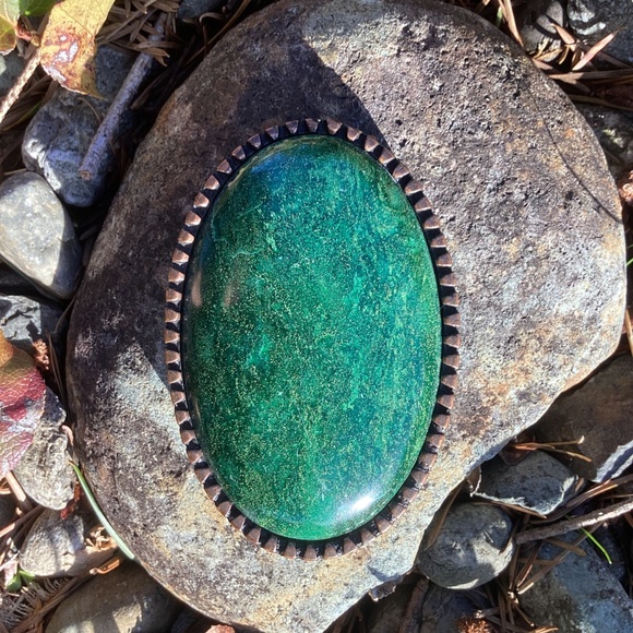 Vintage Outstanding Deep Green Malachite Stone Belt Buckle main image 7
